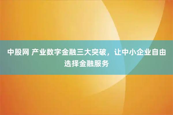 中股网 产业数字金融三大突破，让中小企业自由选择金融服务